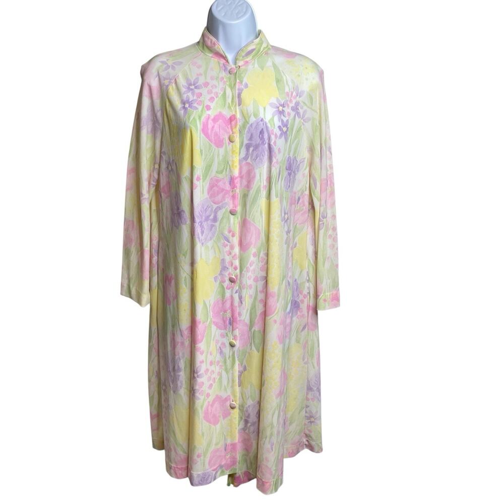 VTG 80s KAYSER Pastel Floral‎ Button Front Robe Est. Size L Fairy Femme Romantic